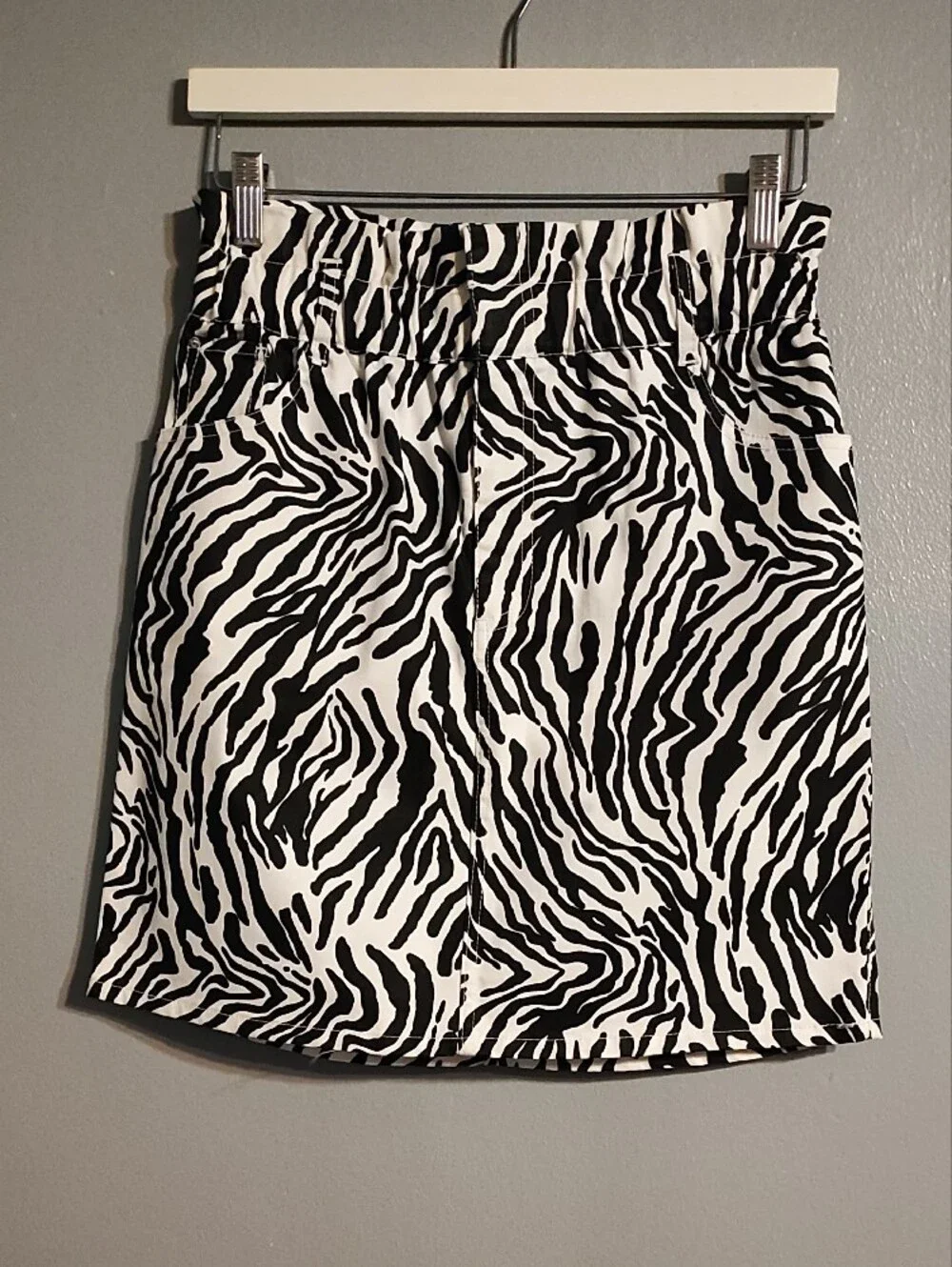 Bar III Women's Black & White Zebra Print Denim Mini Skirt